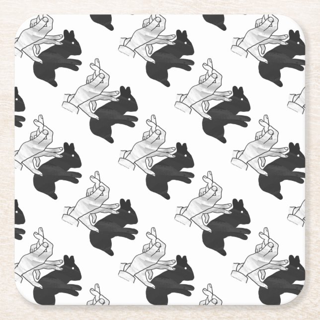 Hand Silhouette Rabbit Square Paper Coaster (Front)