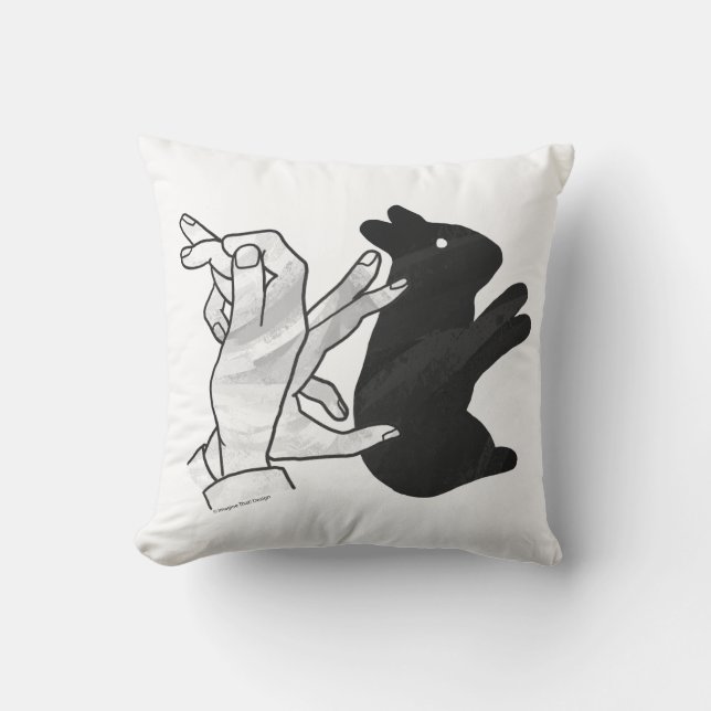 Hand Silhouette Rabbit Throw Pillow (Front)