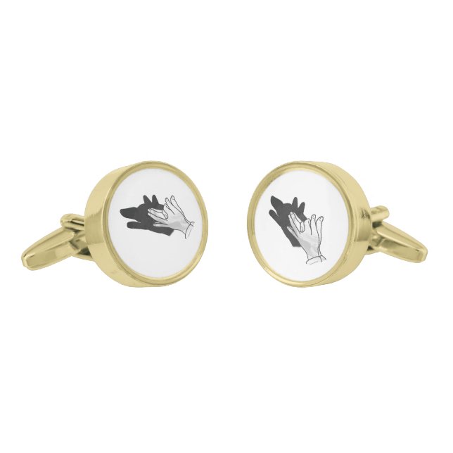 Hand Silhouette Wolf Gold Cufflinks (Angled)