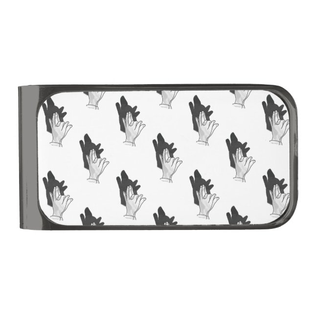 Hand Silhouette Wolf Gunmetal Finish Money Clip (Front)