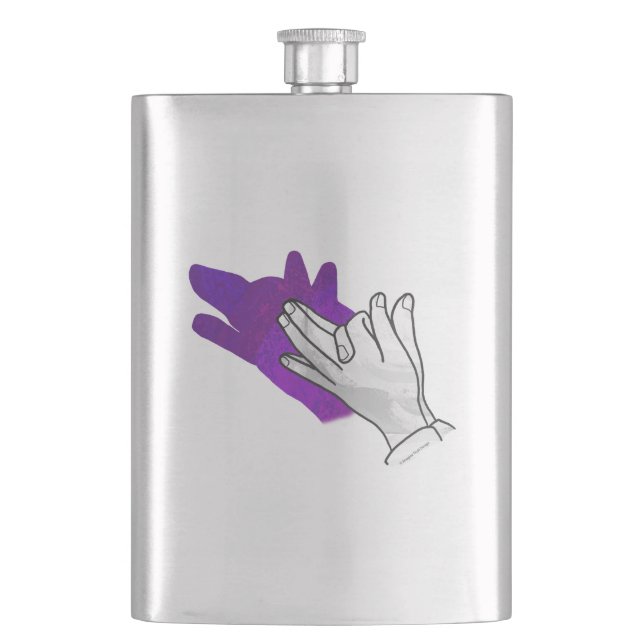 Hand Silhouette Wolf Purple Flask (Front)