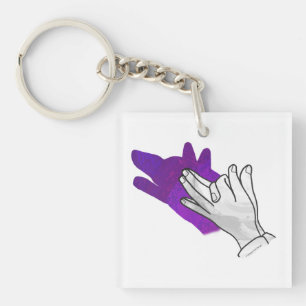 Hand Silhouette Wolf Purple Keychain