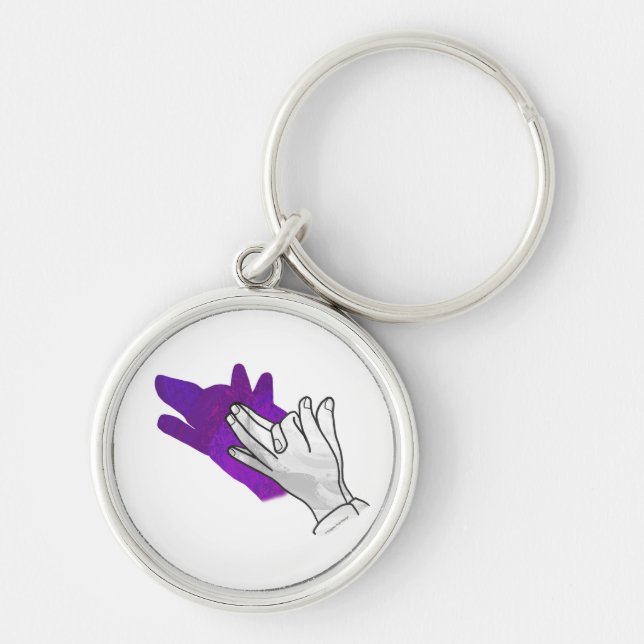 Hand Silhouette Wolf Purple Keychain (Front)