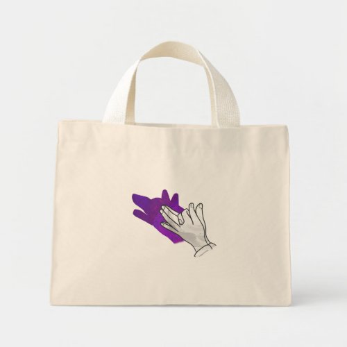 Hand Silhouette Wolf Purple Mini Tote Bag