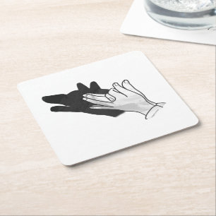 Hand Silhouette Wolf Square Paper Coaster