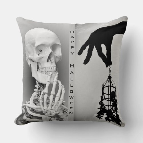 Hand Skeleton Halloween Throw Pillow