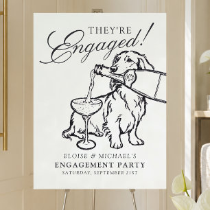 Hand Sketch Dachshund Champagne Engagement Party  Foam Board