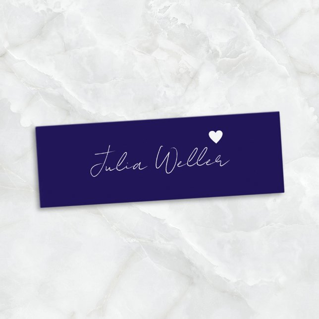 Hand Sketched Name with Heart Blue Mini Business Card (Creator Uploaded)