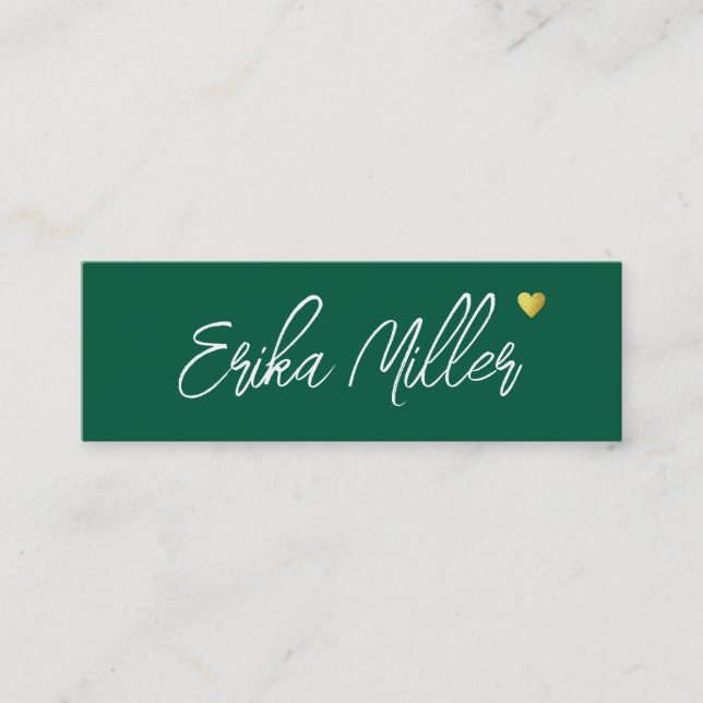 Hand Sketched Name with Heart hunter-green Mini Business Card (Front)