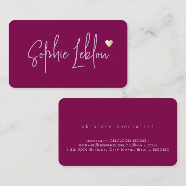 Hand Sketched Name with Heart wine color Business Card (Front/Back)