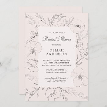 Hand Sketched Peony Blush Floral Bridal Shower Invitation by ModernMatrimony at Zazzle
