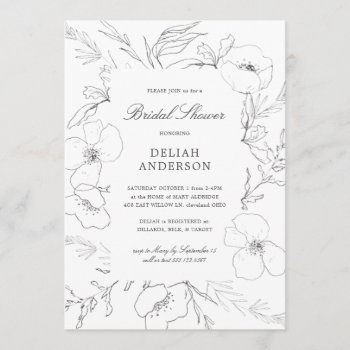 Hand Sketched Peony Floral Bridal Shower Invitation by ModernMatrimony at Zazzle