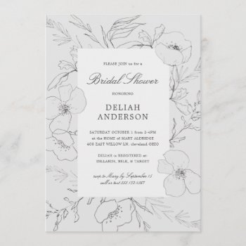 Hand Sketched Peony Gray Floral Bridal Shower Invitation by ModernMatrimony at Zazzle