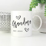 Hand Sketched Script Grandma Year Established Coffee Mug<br><div class="desc">Create a sweet keepsake for grandma with this simple design that features "Grandma" in hand sketched script lettering accented with hearts. Personalize with the year she became a grandmother for a cute Mother's Day or pregnancy announcement gift.</div>