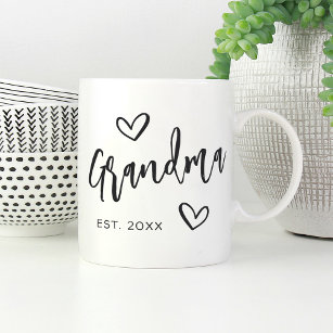 Hand Sketched Script Grandma Year Established Frosted Glass Coffee Mug