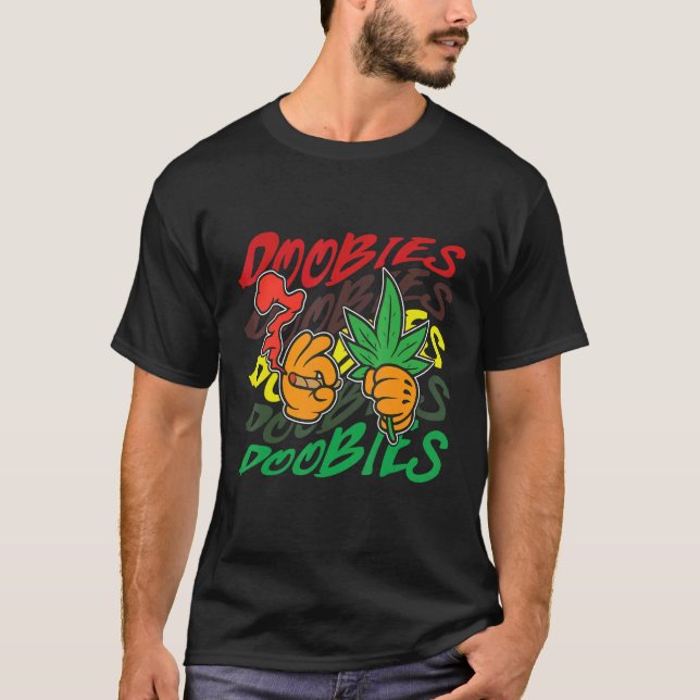 Hand smoking weed smokes doobie T-Shirt (Front)