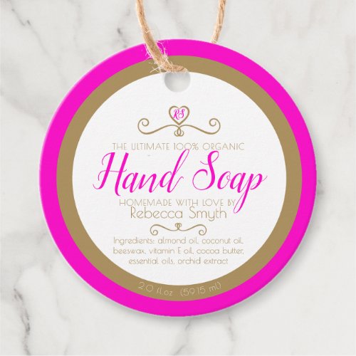 Hand soap ingredients pink gold product tag 