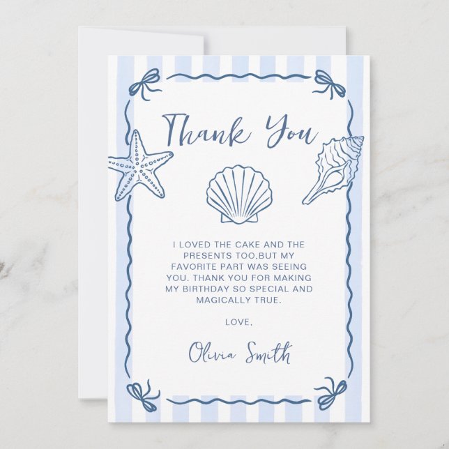 Hand Srawn Seashell Birthday Thank You Card (Front)