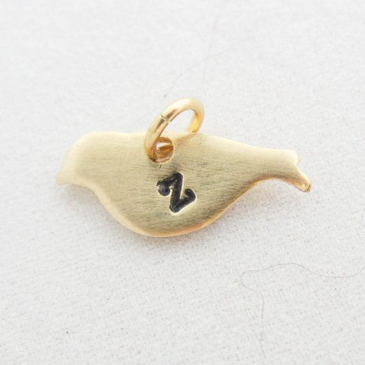 Hand-Stamped Brass Tiny Bird Initial Pendant (Top)