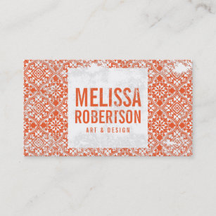 Hand-Stamped Orange Pattern for Artist, Crafters Business Card