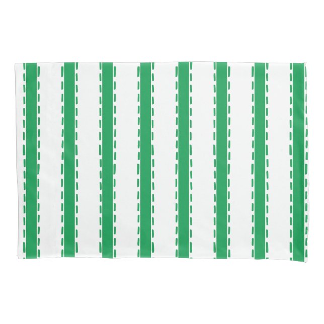 Hand-Stitched Ticking Stripe Coordinate – Green  Pillow Case (Front)