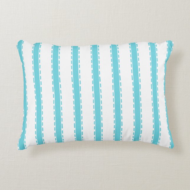 Hand-Stitched Ticking Stripe Coordinate  Turquoise Accent Pillow (Front)