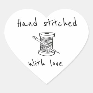 Hand stitched with love heart sticker