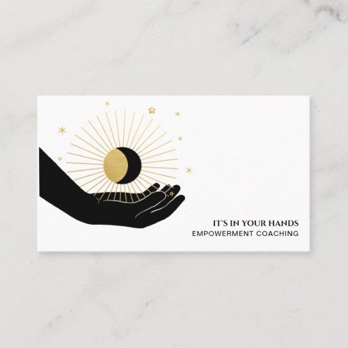  Hand Sun Rays Black Gold Moon Lunar Cosmic Business Card