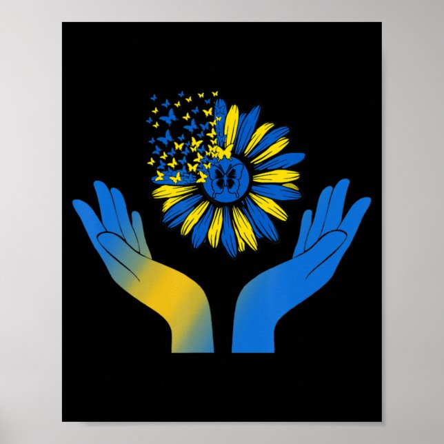 Hand Sunflower Butterfly Ukrainian Flag Support Uk Poster (Front)