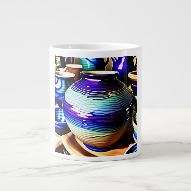 Hand-Thrown Pottery Glaze Artisan Layering Giant Coffee Mug (Front)