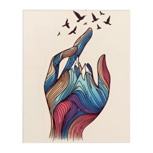 Hand to Horizon - Birds Soar from Finger Peaks Acrylic Print
