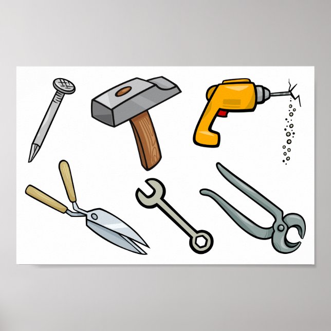 Hand Tools Hammer Drill Nail and Wrench Poster (Front)