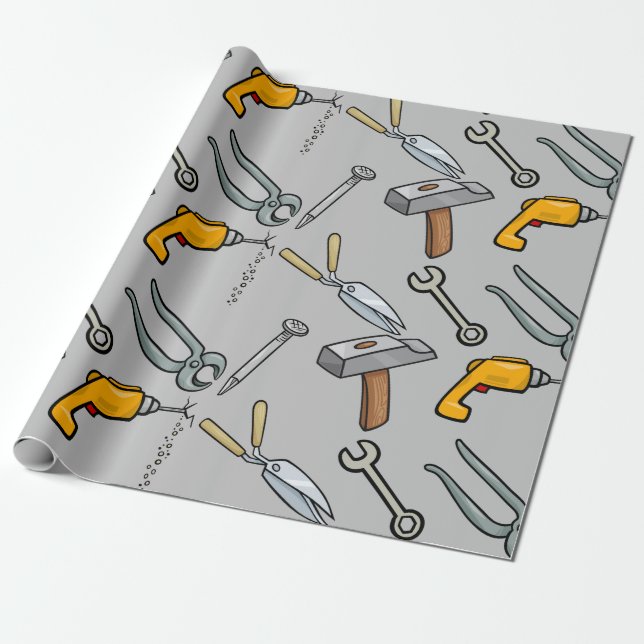 Hand Tools Hammer Drill Nail and Wrench Wrapping Paper (Unrolled)