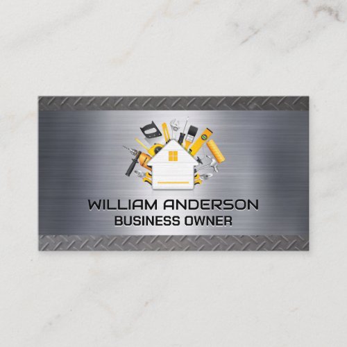 Hand Tools  Home Repair Logo  Steel Metallic Business Card