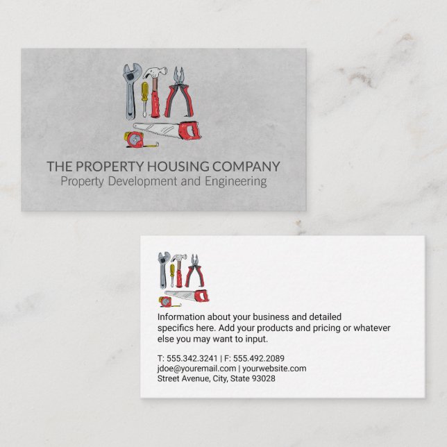 Hand Tools Illustration | Builder Construction Business Card (Front/Back)