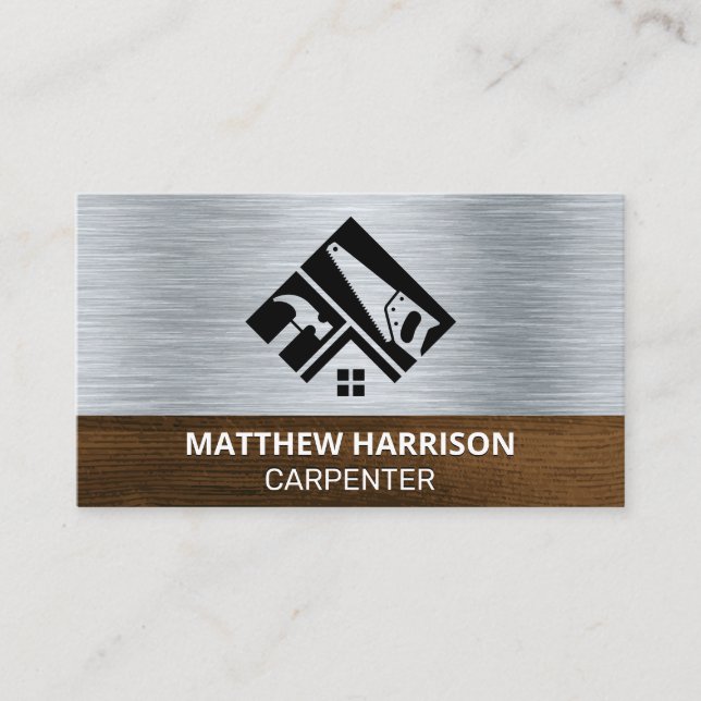 Hand Tools Logo | Metal Wood  Business Card (Front)