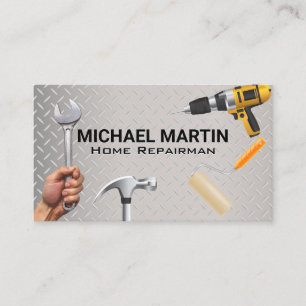 Hand Tools Steel Background Business Card