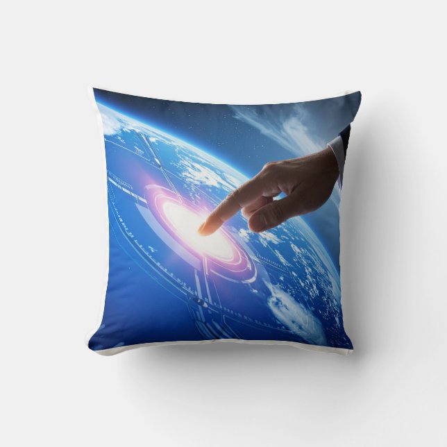 Hand touching earth throw pillow (Front)