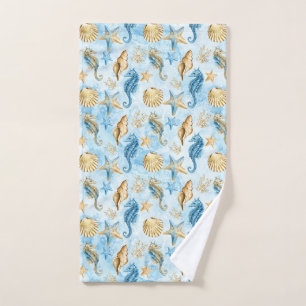 Hand Towel Blue seashells starfish Ocean