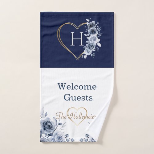 Hand Towel Gold Heart BlueWhite Floral