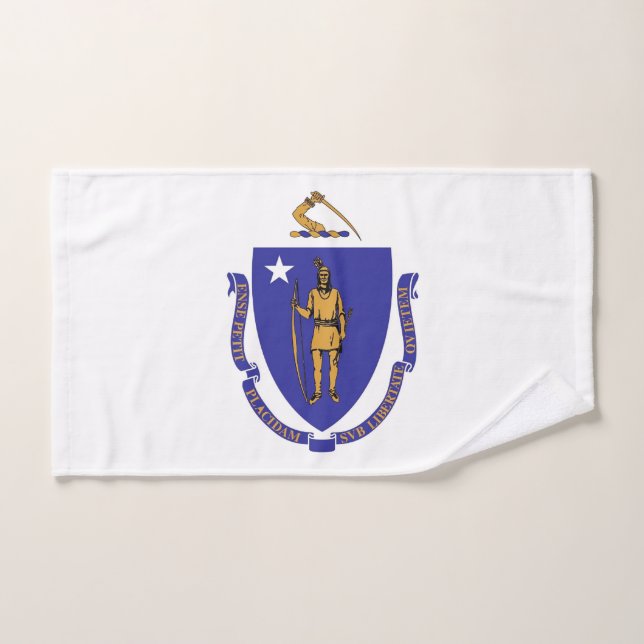 Hand Towel with Flag of Massachusetts State, USA (Hand Towel)
