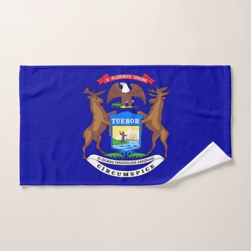 Hand Towel with Flag of Michigan State USA