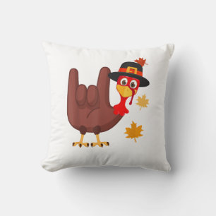 Hand Turkey American Sign Language I Love You Than Throw Pillow