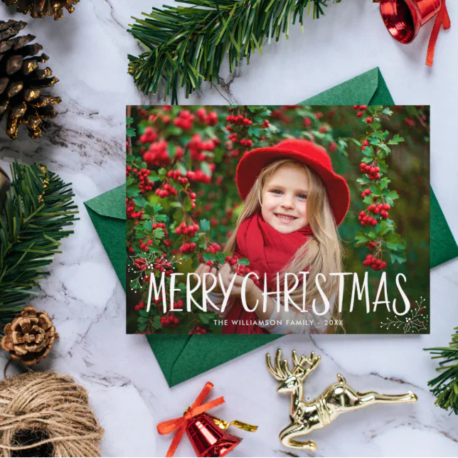 hand typography family christmas photo card | Zazzle