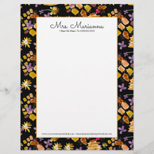 Hand Watercolor Bee Art Botanical Floral Pattern Letterhead