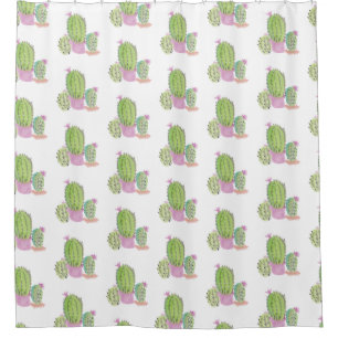 Hand Watercolor Cactus Plant Trio Pink Green White Shower Curtain