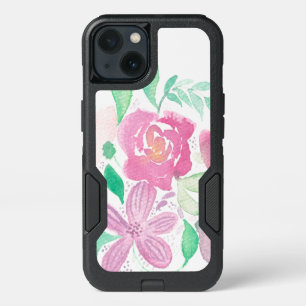 Hand Watercolor Floral Greenery Pink Rose iPhone 13 Case