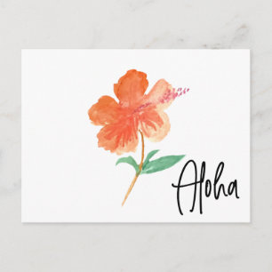 Hand Watercolor Hawaii Hibiscus Floral Moving Postcard