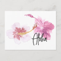 Hand Watercolor Hawaii Hibiscus Floral Pink