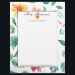 Hand Watercolor Hibiscus Pattern Summer Script Letterhead<br><div class="desc">Letterhead with Pattern of Hand Watercolor Hibiscus</div>
